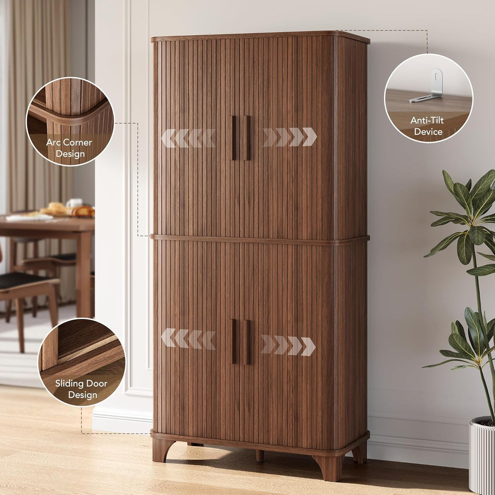 Decofy 69" Tall Kitchen Pantry Storage Cabinet with Sliding Door, Modern...