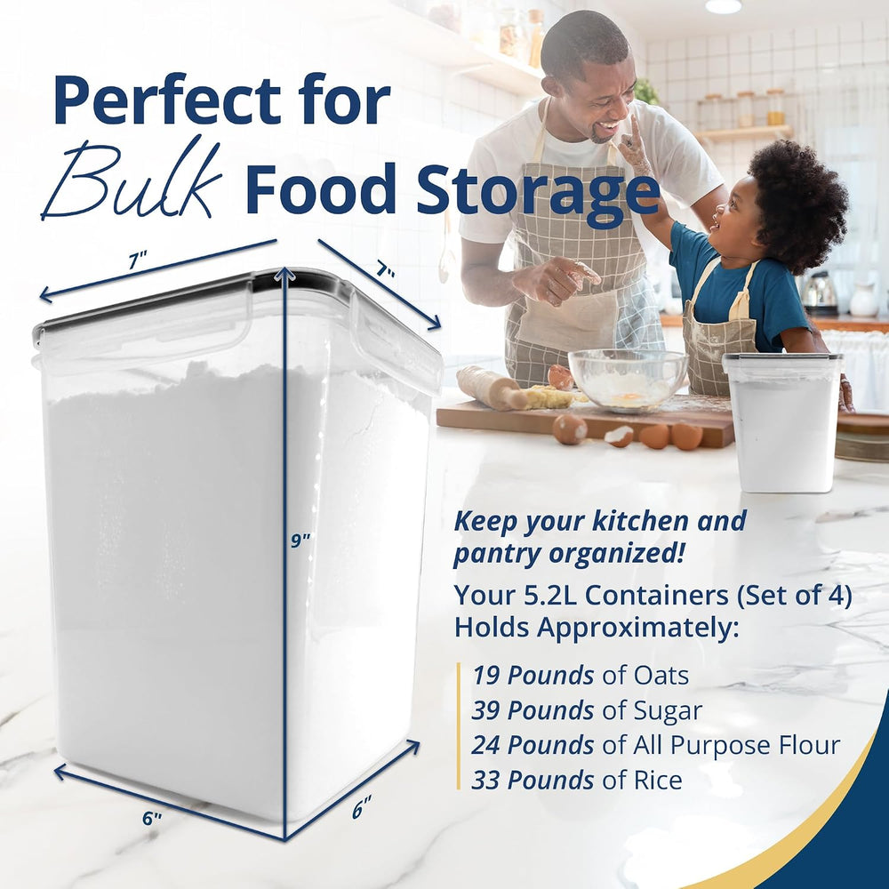 Reli. 5.2L Airtight Food Storage Containers with Lids (4 Sets) | Kitchen Orga...