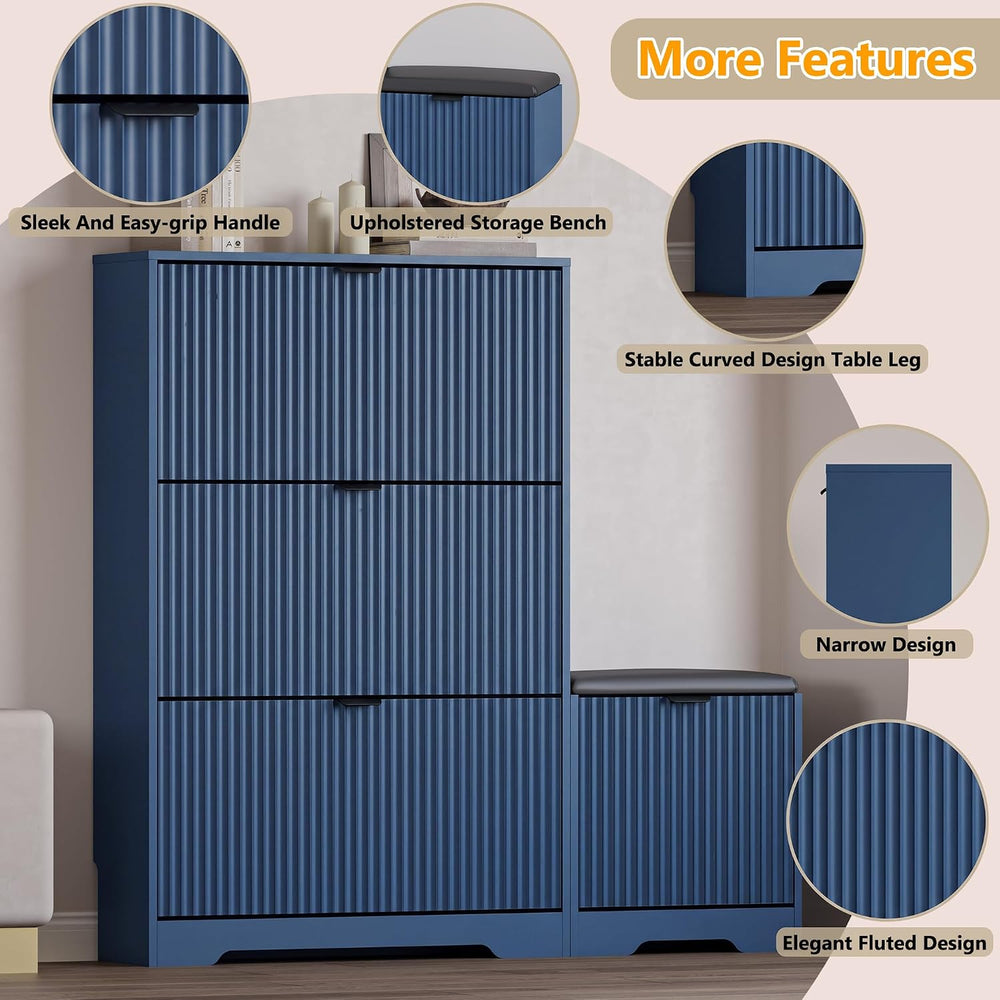 BORNOON Slim Shoe Cabinet with Bench for Entryway, Hidden Storage and Adjusta...