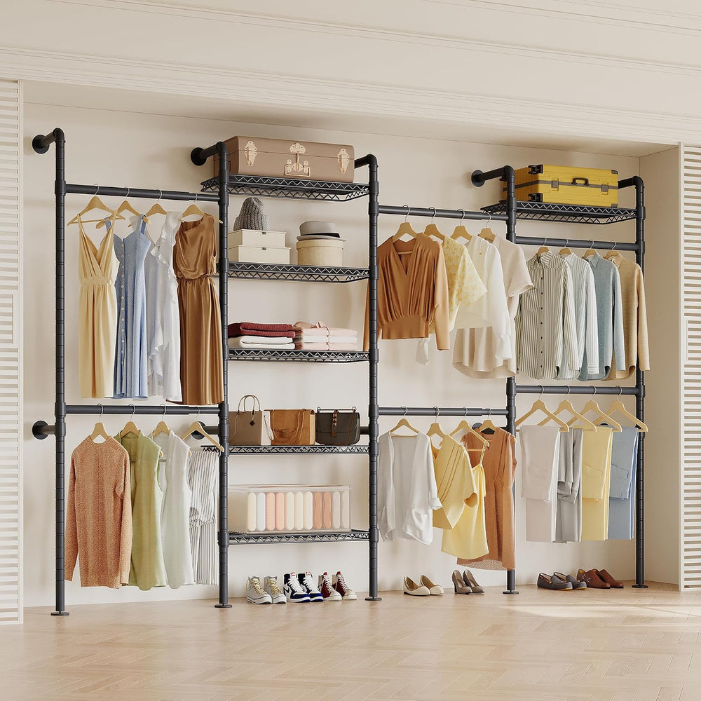 Higeego W4 Wall Mounted Clothes Rack, Industrial Pipe Clothing Rack, Black