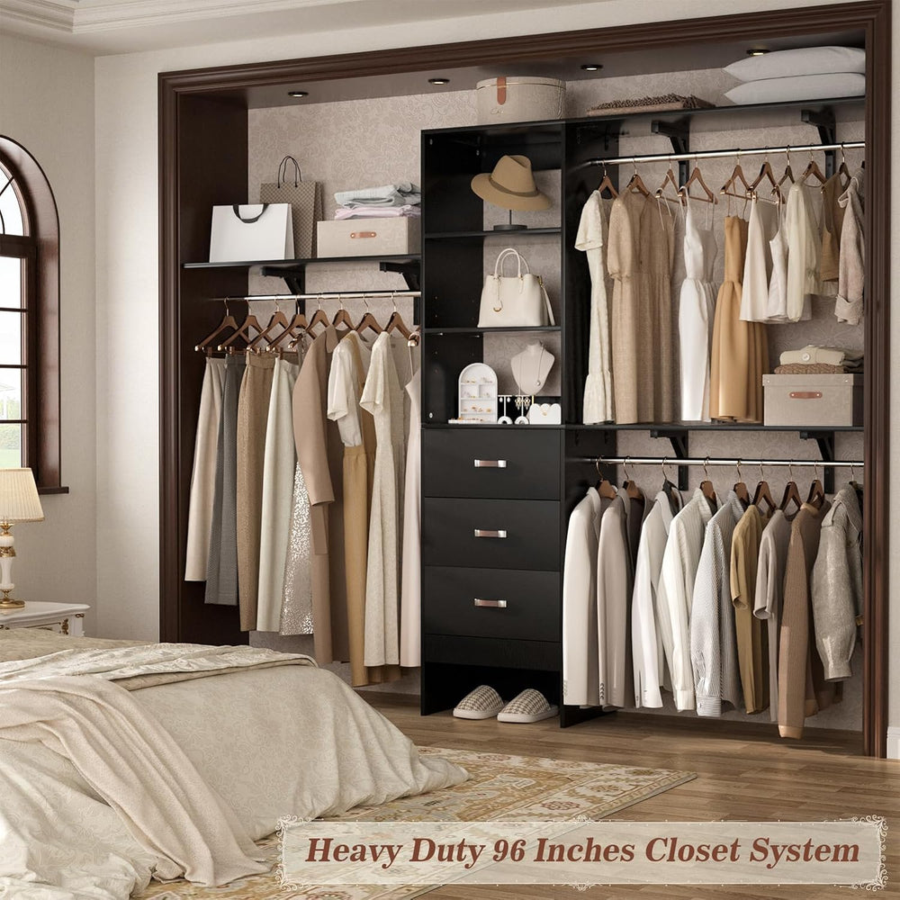 Armocity 96" Wood Closet System with 3 Enclosed Drawers & 3 Solid Sh...