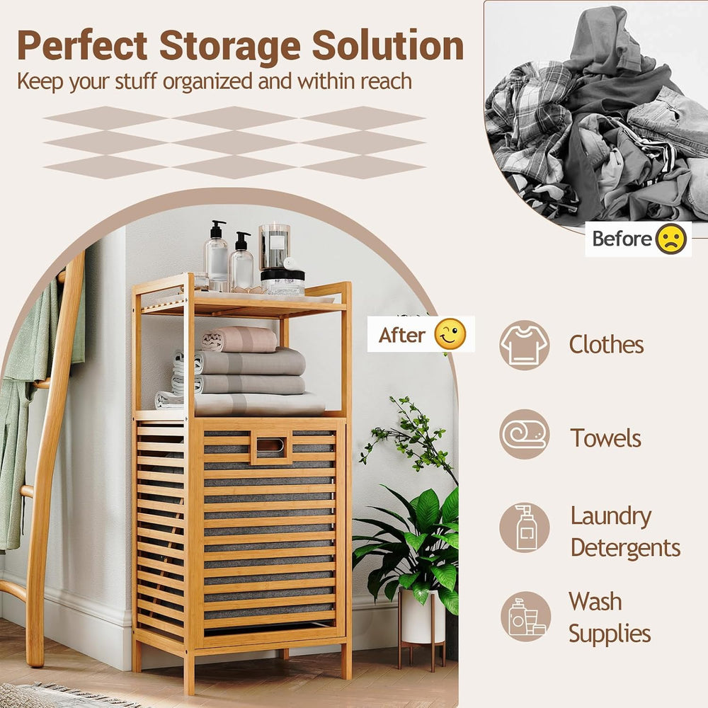 GOFLAME Tilt-out Laundry Hamper with 2-Tier Shelves, Bamboo Laundry Baskets O...