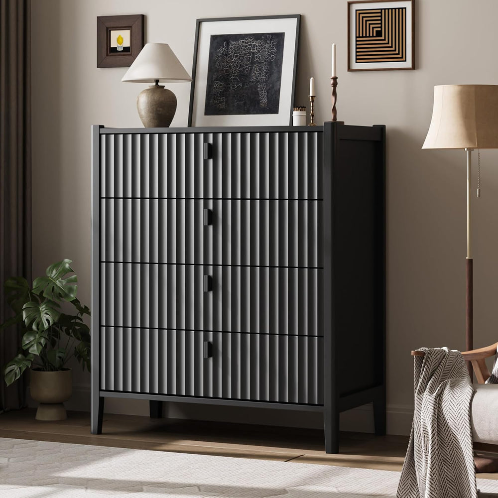 MAISONARIA Black 4 Drawer Dresser, Modern Chest of Drawers for Bedroom, Wood ...