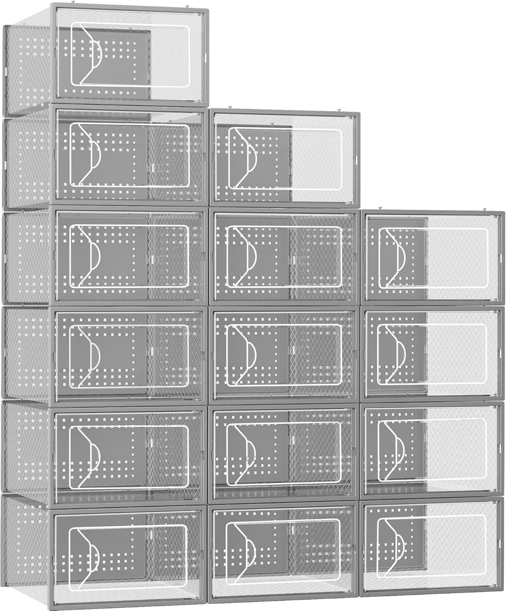Foluck Shoe Storage Box, 15 Pack Clear Plastic Stackable Organizer for Closet...