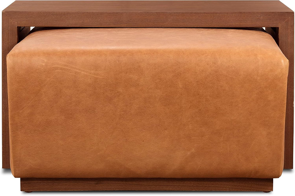 POLY & BARK Jarmo Leather Ottoman with Walnut Table in Full-Grain Pure-An...