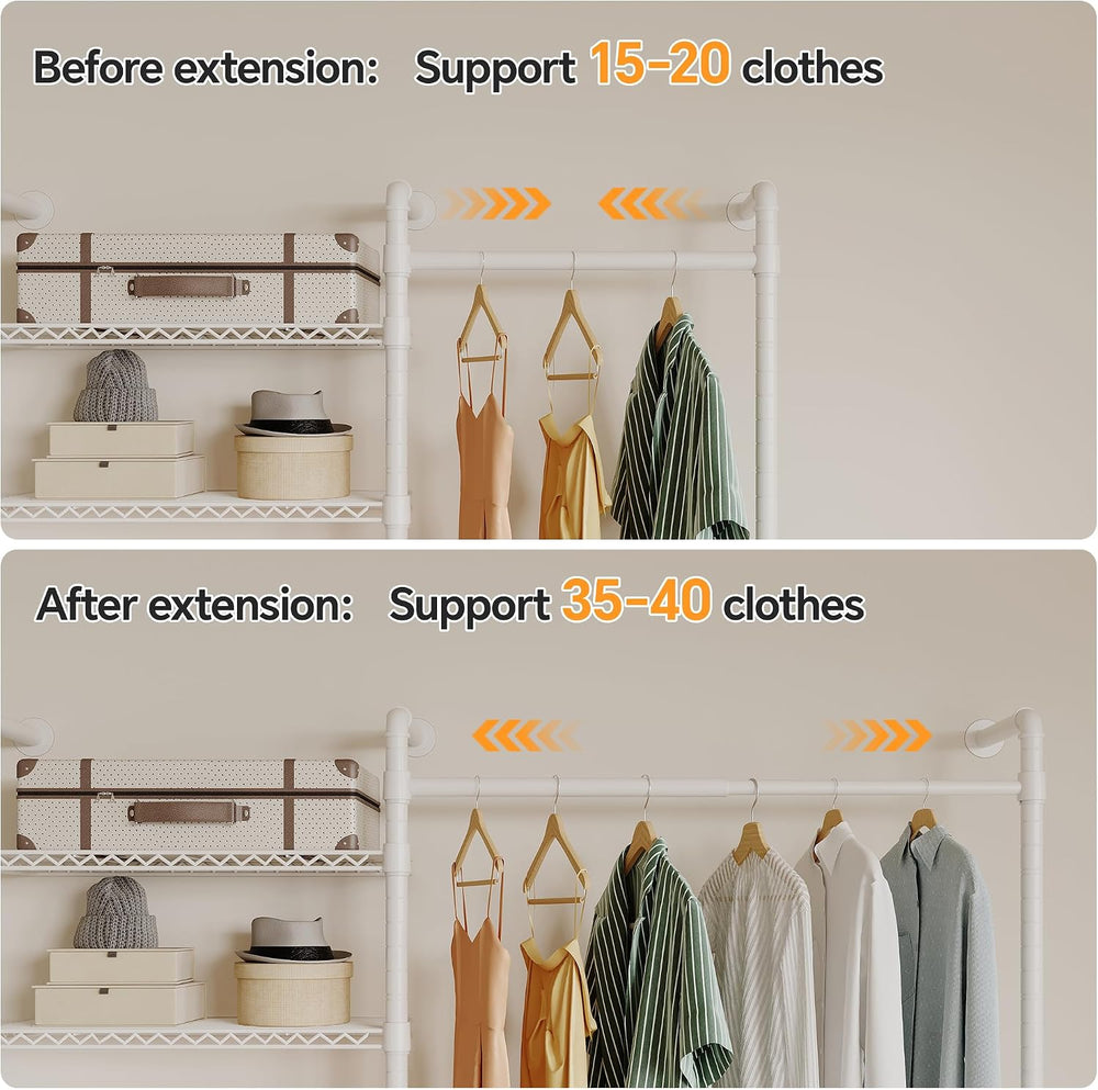 Higeego W5 Wall Mounted Clothes Rack, Industrial Pipe Clothing Rack, White