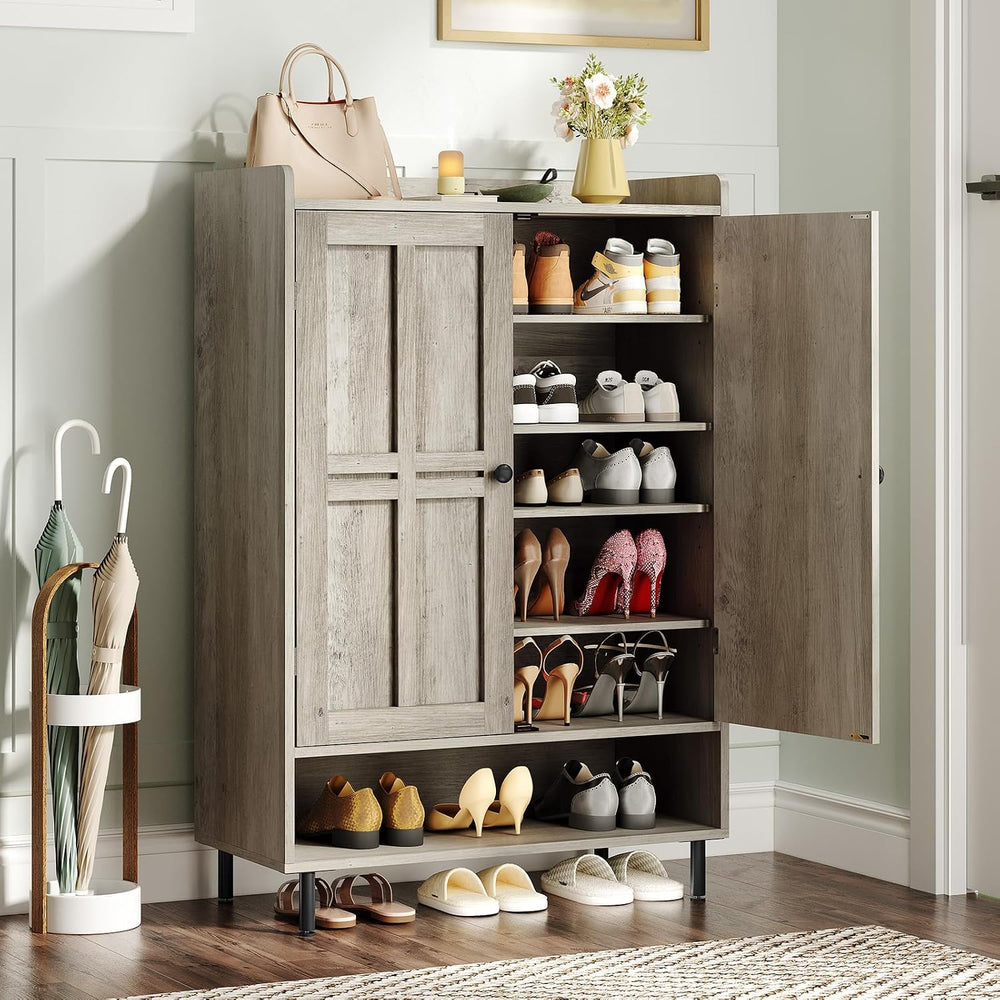 ONBRILL Shoe Cabinet with Cross Molding Doors, 6-Tier Storage(Gray Wash)