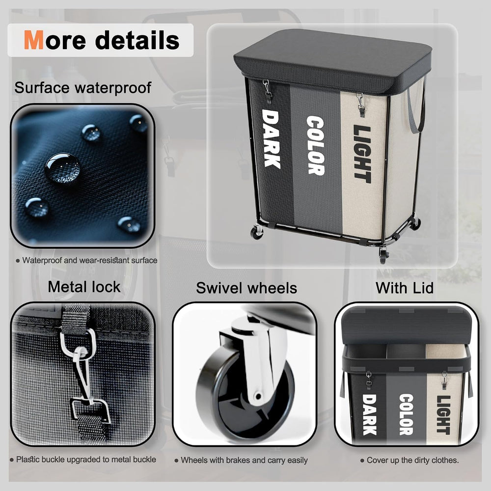 Laundry Sorter with Wheels 240L Rolling Laundry Cart,3 Compartment Designed R...
