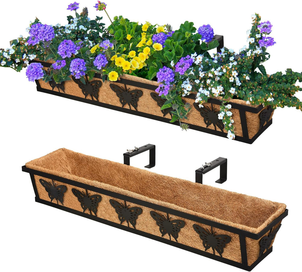 2-Pack 24IN Window Box Railing Hanging Planter Coco Liner Basket, S2