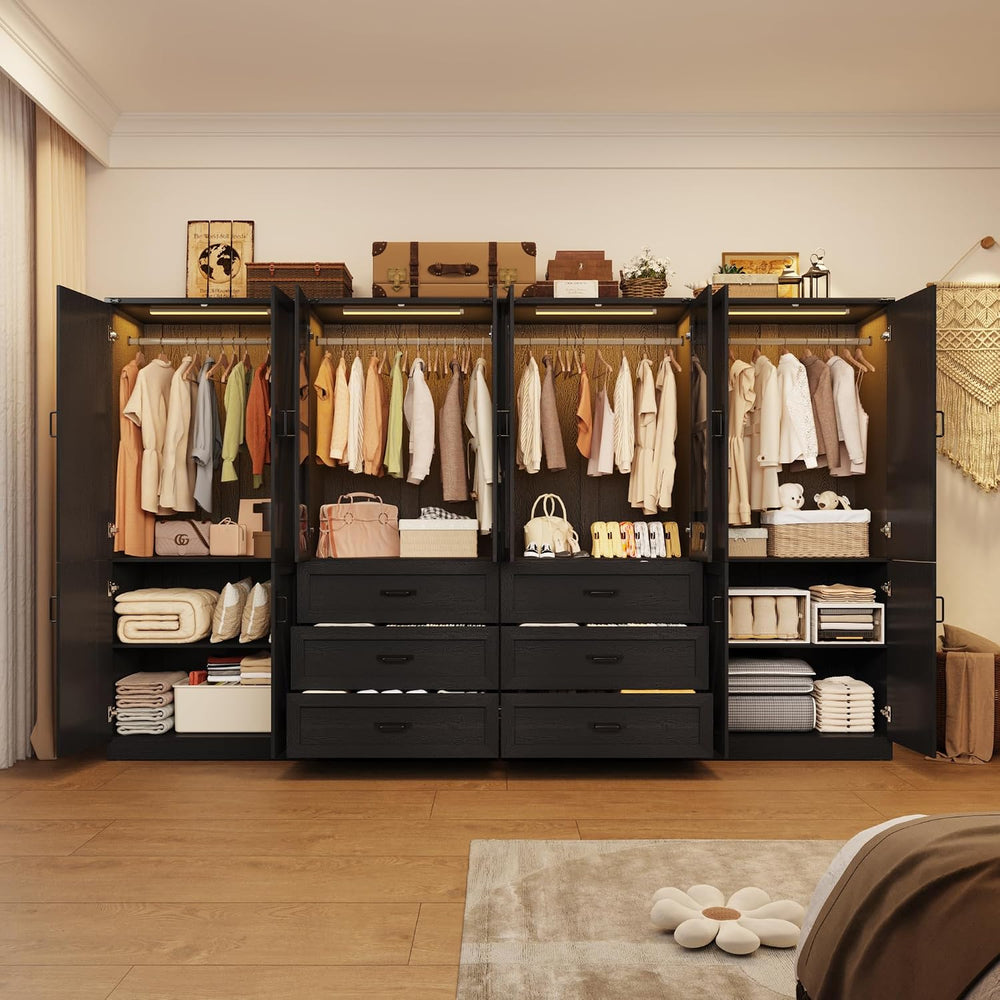 Hlivelood 75" Tall Farmhouse 8 Doors Armoire Wardrobe Closet with 6 Draw...