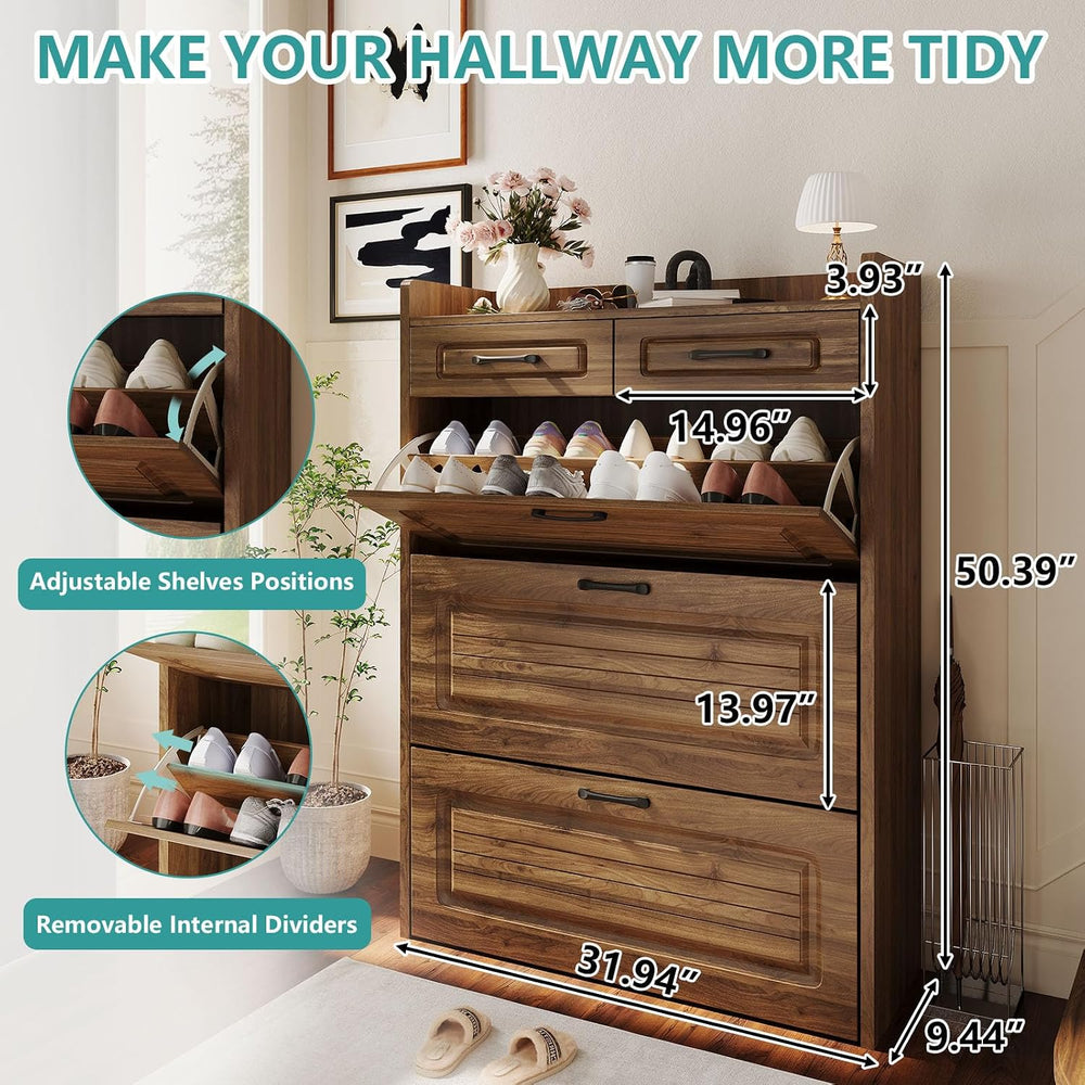 Shoe Cabinet for Entryway with 3 Large Flip Drawers and 2 Storage Drawer