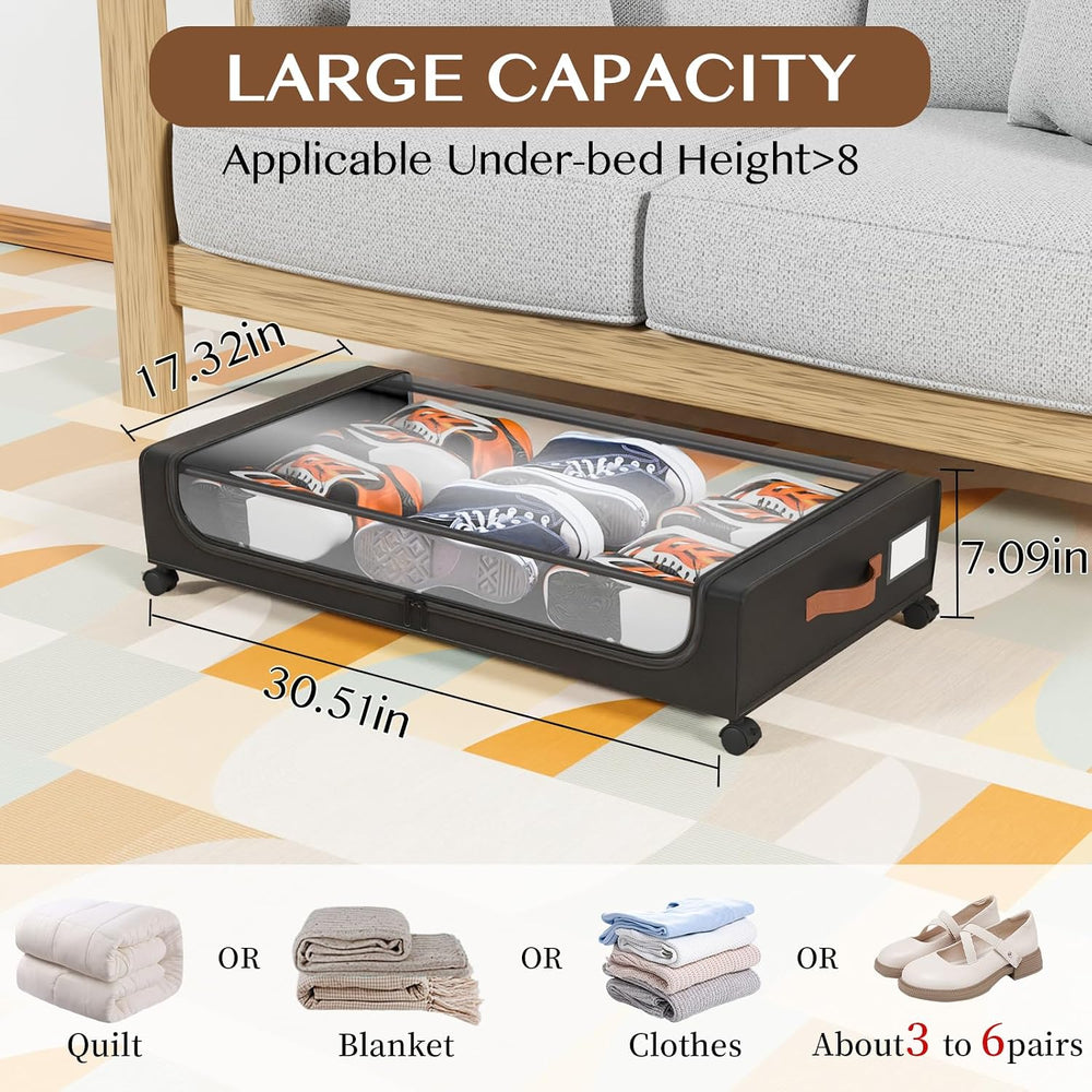 Under Bed Storage with Wheels, UnderBed Storage Containers with Clear Lid and...