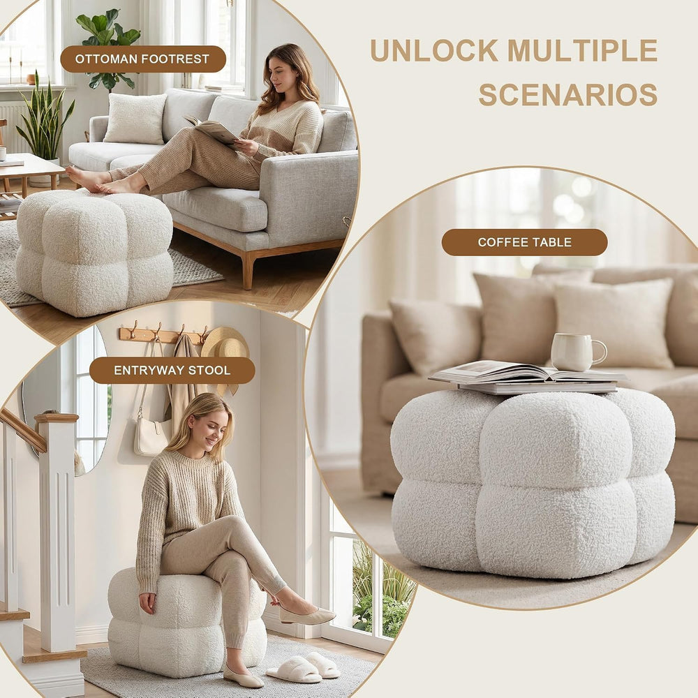 21" W Pouf Ottoman Foot Rest, Large Square Foot Stool for Couch, Upholst...