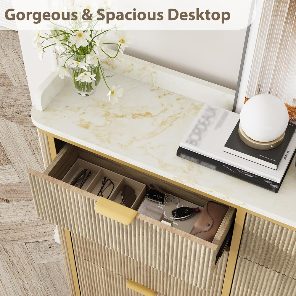 Fluted Shoe Storage Cabinet with 4 Flip Drawers & 2 Drawers, Freestanding...