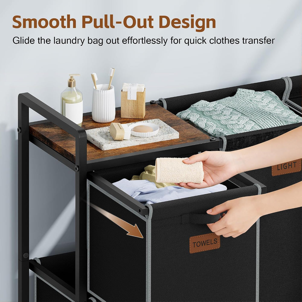 Hoctieon 4 Section Laundry Cart, 52.8 Gal. (200L) Laundry Hamper with Lid, La...