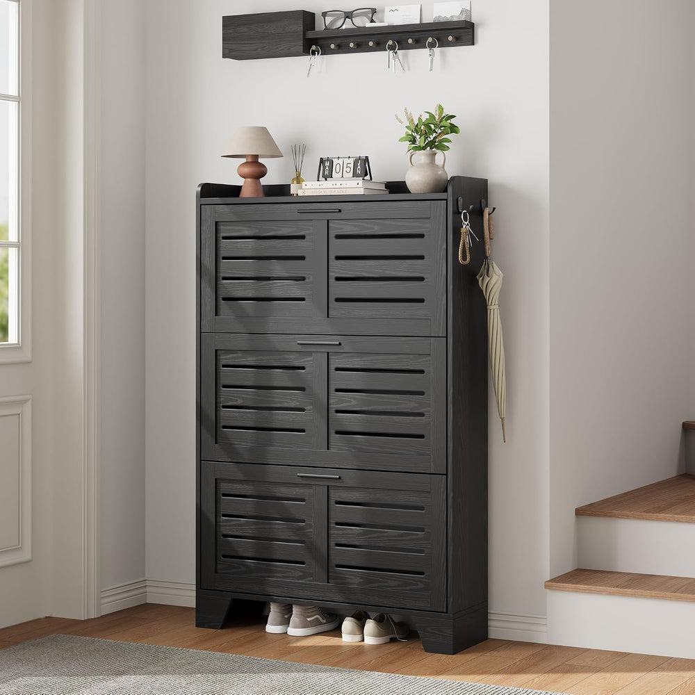 Garvee Shoe Storage Cabinet with 3 Flip Drawers, Freestanding Shoe Organizer ...