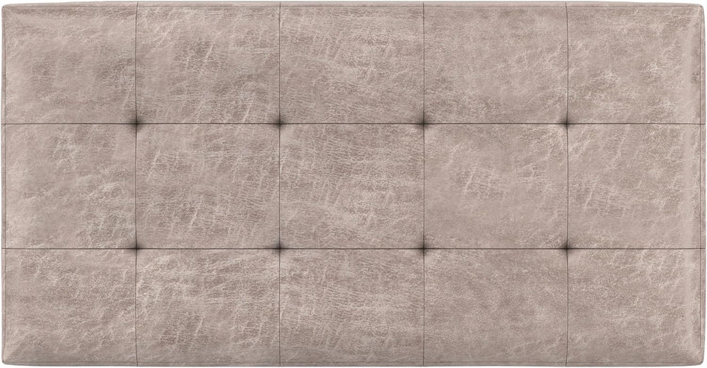 SIMPLIHOME Cosmopolitan 34" Wide Vegan Leather Storage Ottoman in Grey