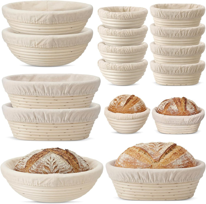 Set of 12 Banneton Bread Proofing Basket with Liner, 5-inch 9-inch Round and 7-inch 10-inch Oval Small Mini Bread Proofing Sourdough Bowl for Sourdough Making, Baking Supplies for Home Bakery