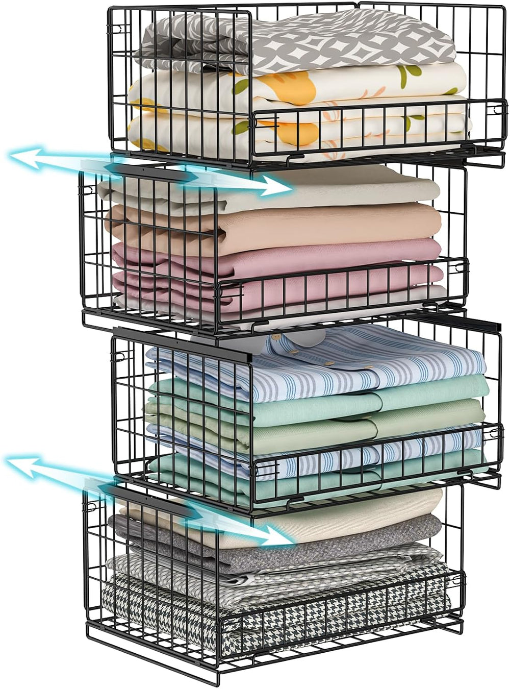 Hongtamoya 4-Tier Sliding Closet Organizers and Storage Shelves, Stackable Cl...
