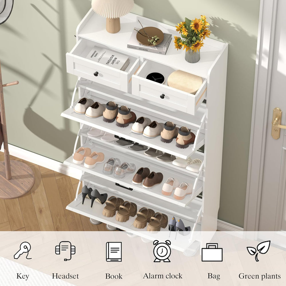 Thacuok Shoe Cabinet with 3 Flip Drawers & 2 Storage Drawers, Rustic Farm...