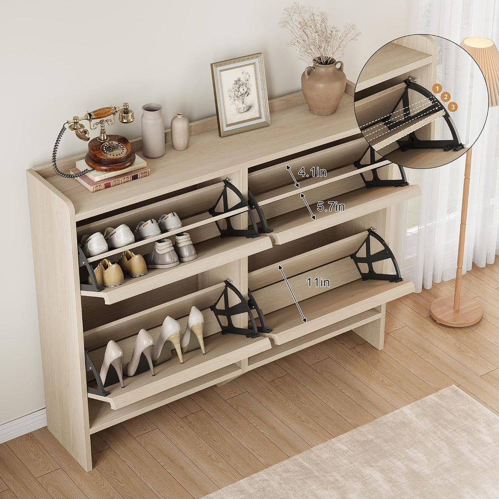 Shoe Cabinet for Entryway, Hidden Shoe Organizer with 4 Flip Drawers, Freesta...