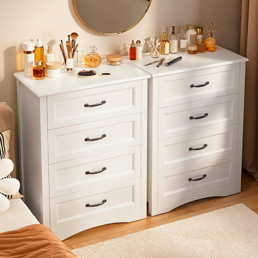 Gizoon 4 Drawer Dresser for Bedroom, Wood Storage Chest, White