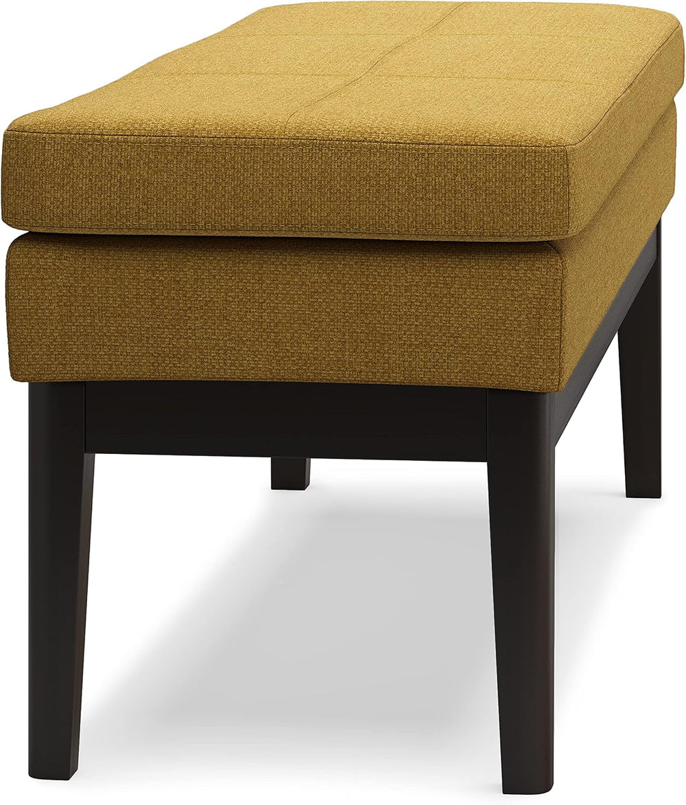 SIMPLIHOME Carlson 45" Wide Vegan Leather Rectangle Ottoman in Marigold