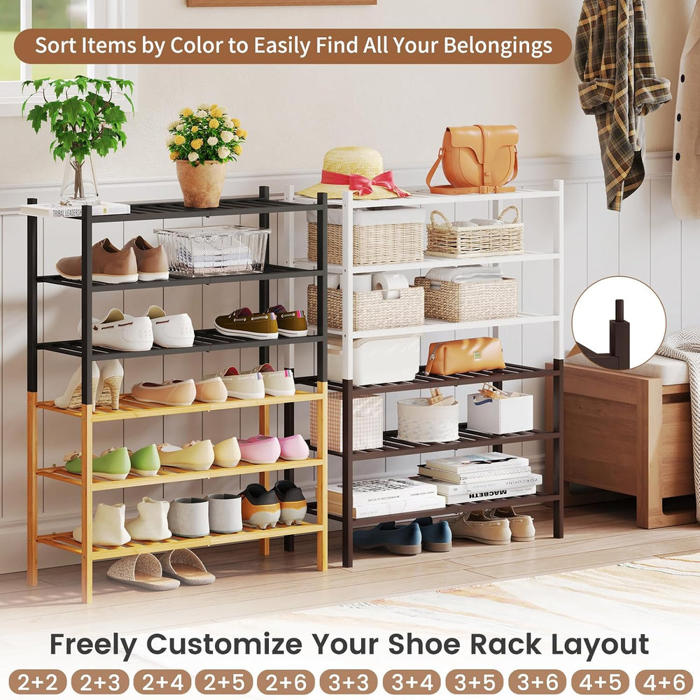Bamboo Shoe Rack Stackable Storage Organizer for Unit Entryway Hallway and Cl...