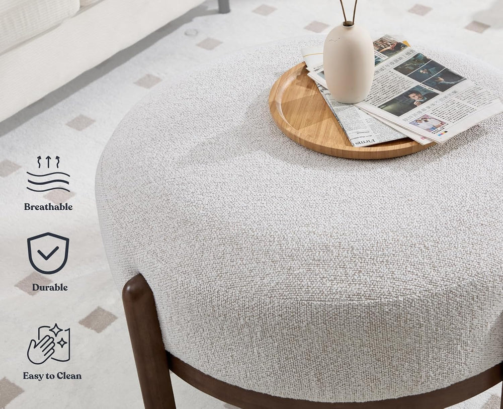 EALSON 29" Round Ottoman Modern Boucle Upholstered Footstool Mid Century...