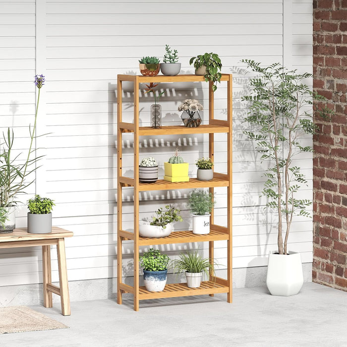 kinbor 5-Tier Bamboo Bathroon Shelf, Bamboo Rack Storage Shelving, Natural