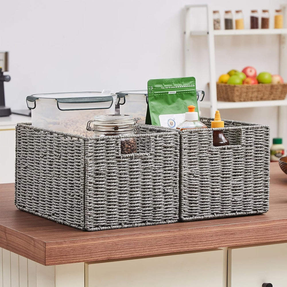 Vagusicc Wicker Storage Basket, Set of 2 Hand-Woven Paper Rope Wicker Basket,...