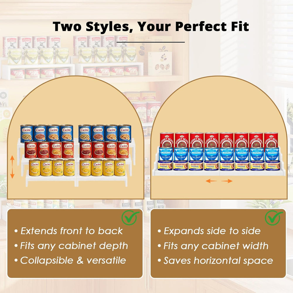 2-Set DIY Bamboo Can Organizer for Pantry, 3-Tier Can Display Rack, White
