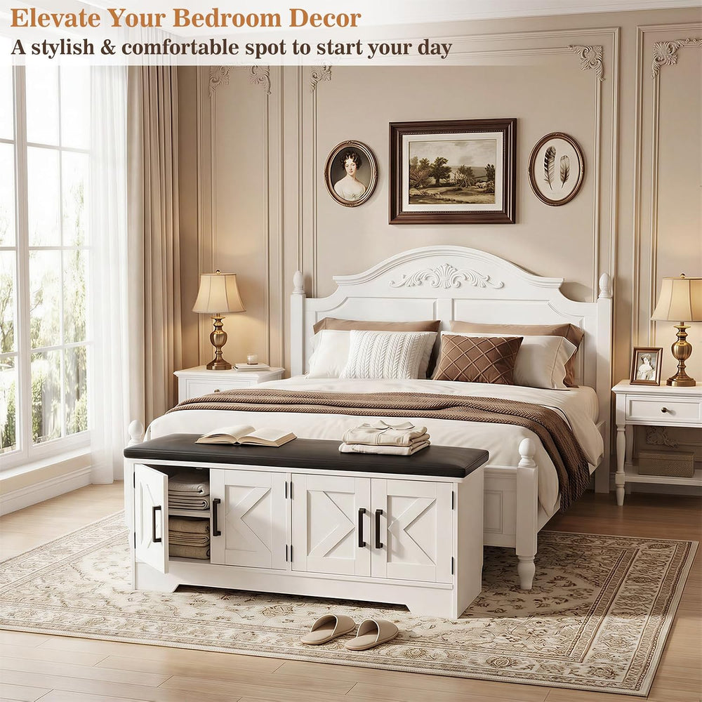 Armocity 43.3" Farmhouse Shoe Storage Bench with Cushion for Entryway