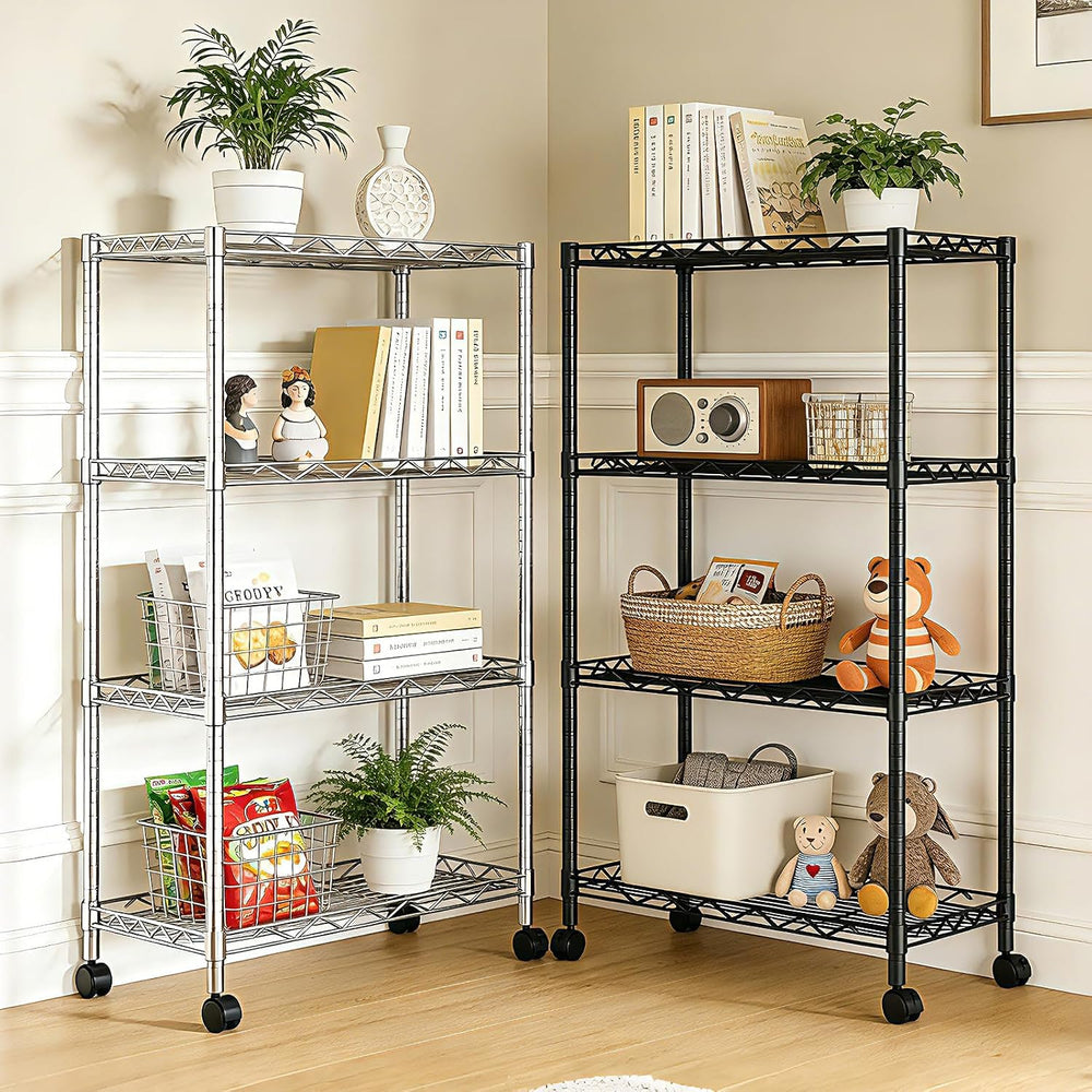4-Tier Wire Shelf Metal Rack, Narrow Wire Shelving Unit, Small Wire Shelf