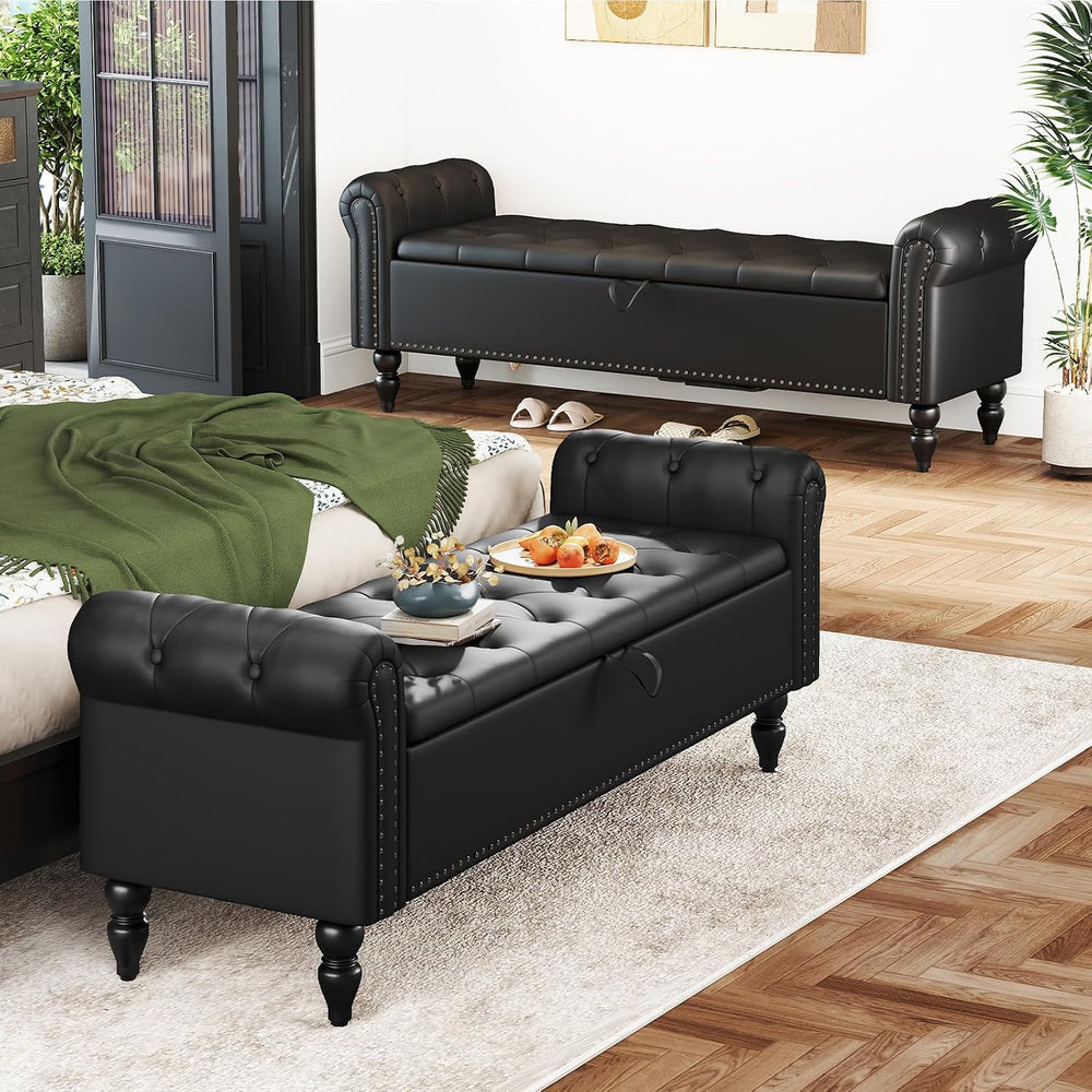 Furniliving 63” End of Bed Bench, Bedroom Bench with Button-Tufted, Upholster...