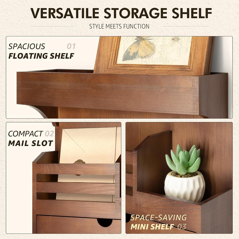 Rebee Vision Key Holder Wall Mount with Drawer Organizer for Entryway,Brown