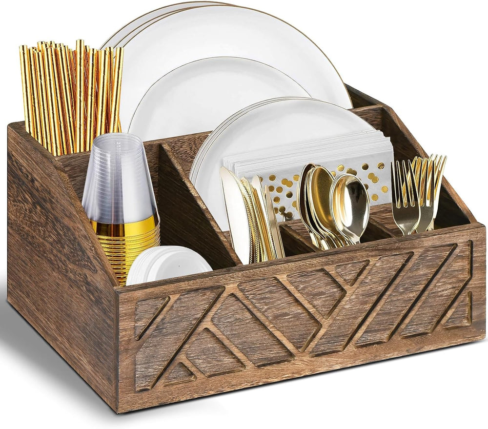 Ukonvi Paper Plate Dispenser, Paper Plate Holder for Kitchen Counter, Wood Ru...