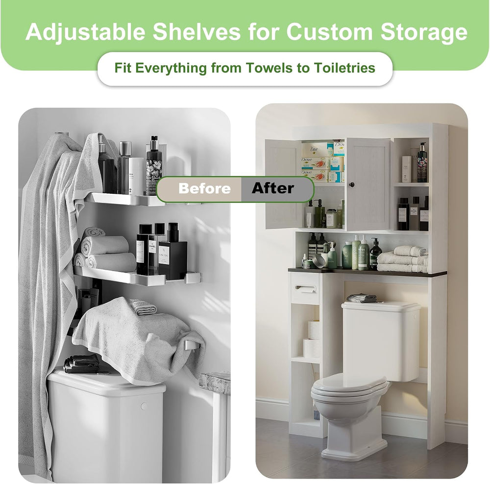 Over The Toilet Storage Cabinet with 7 Shelves, Imitation Walnut Grain Above ...