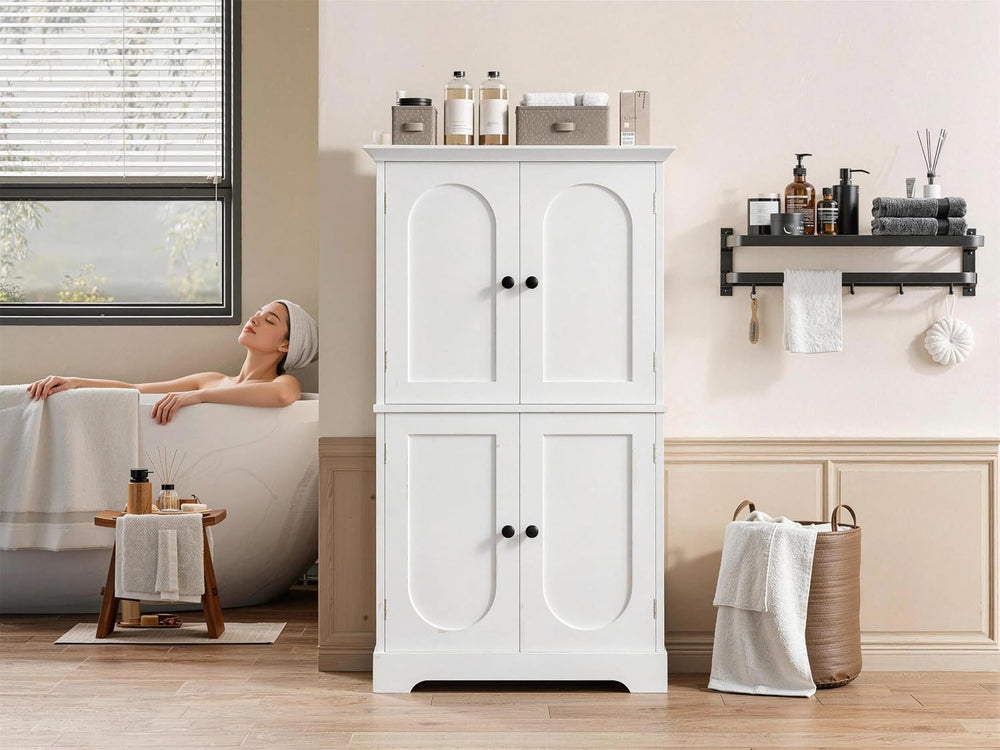 HAIOOU Bathroom Floor Cabinet with Motion Sensor Light - White