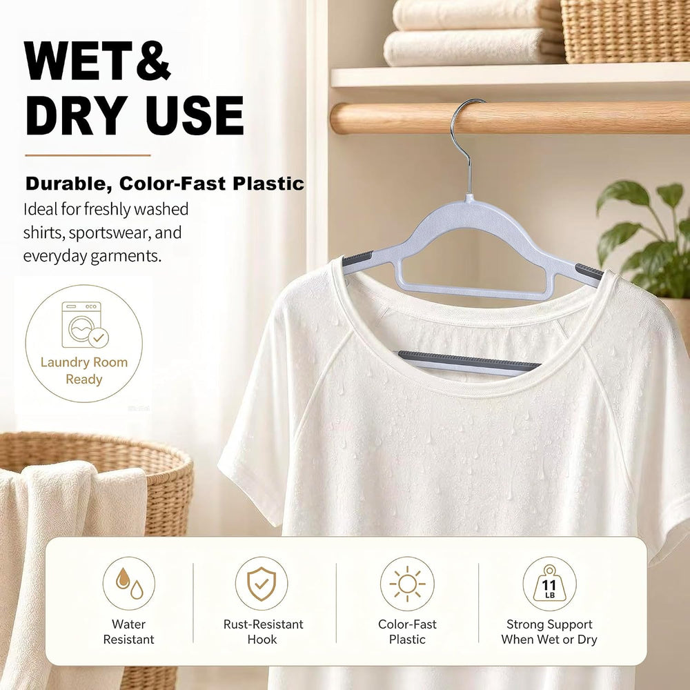 50 Pack Plastic Clothes Hangers, Non Slip, Gray