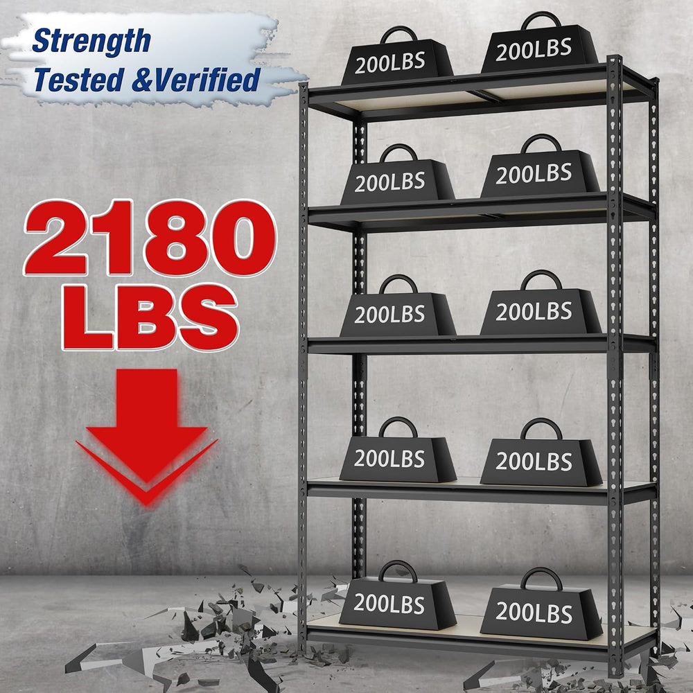 WORKPRO 2180LBS Capacity 5-Tier Black Shelving, 35.4”Wx11.8”Dx72”H