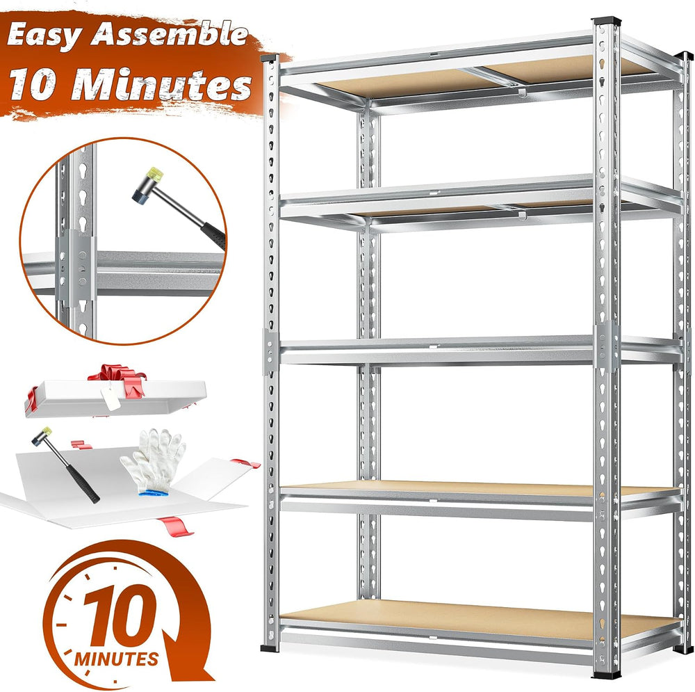 REIBII Garage Shelving, 5 Tier Storage Shelves Load 2400LBS, Adjustable Garag...