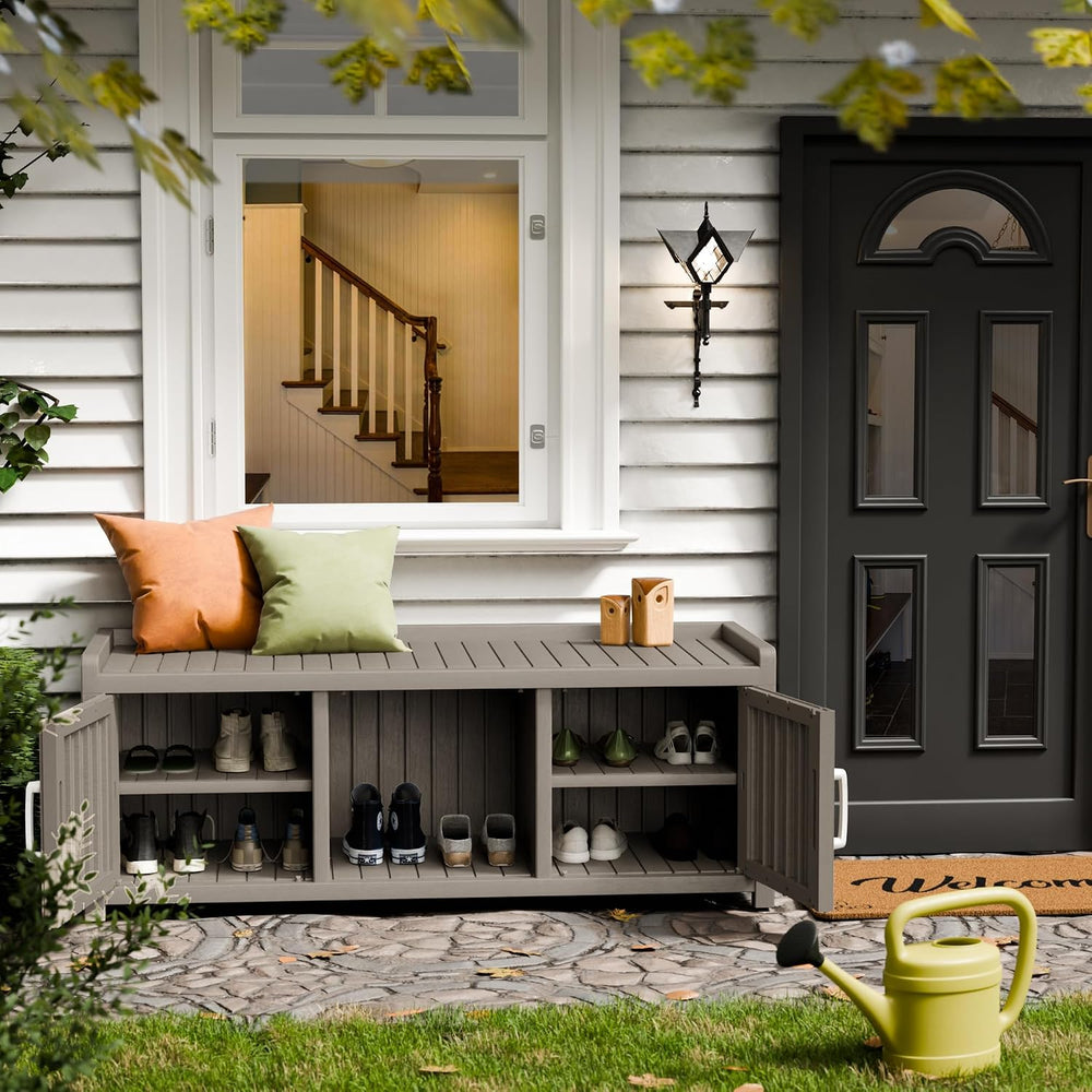 Storage Bench - Waterproof Resin Shoe Bench with Adjustable Shelves - Indoor ...