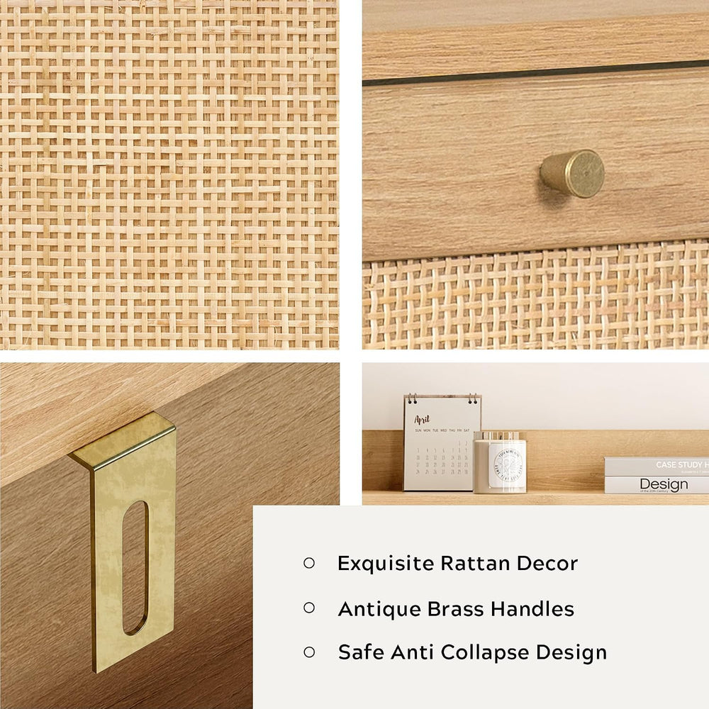 Rattan Shoe Storage Cabinet with 2 Flip Drawers, Farmhouse Freestanding Organ...