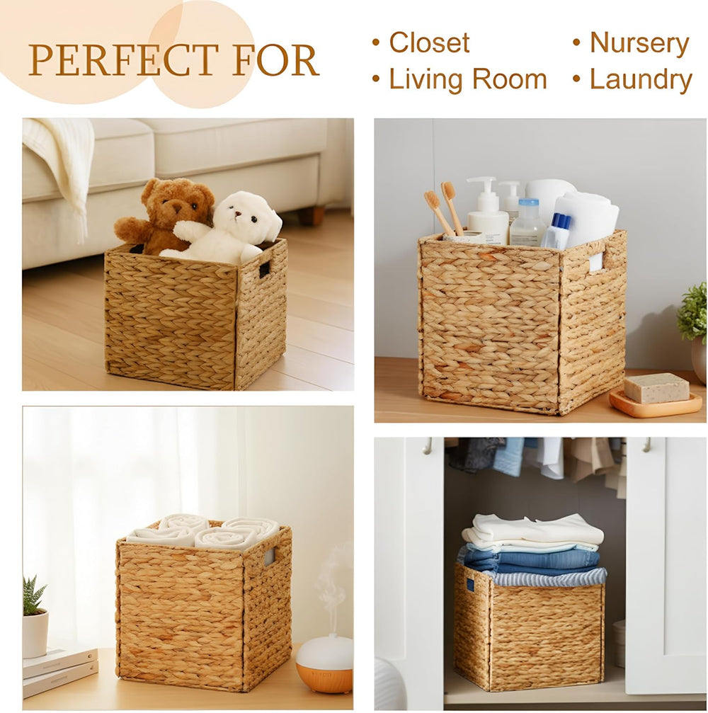 Jinei 12 Pcs Water Hyacinth Storage Baskets 12"x12"x12" Wood C...