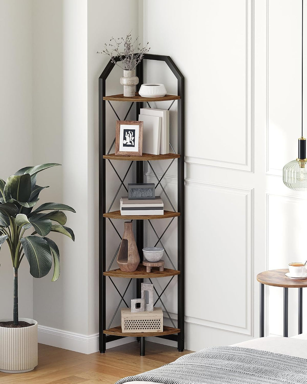 59.4" Corner Shelf, 5-Tier Industrial Corner Bookshelf, Corner Storage S...