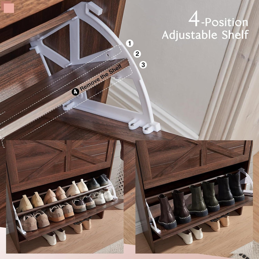 Barnyatoh Farmhouse Shoe Cabinet with 2 Flip Drawers & 2 Storage Drawers