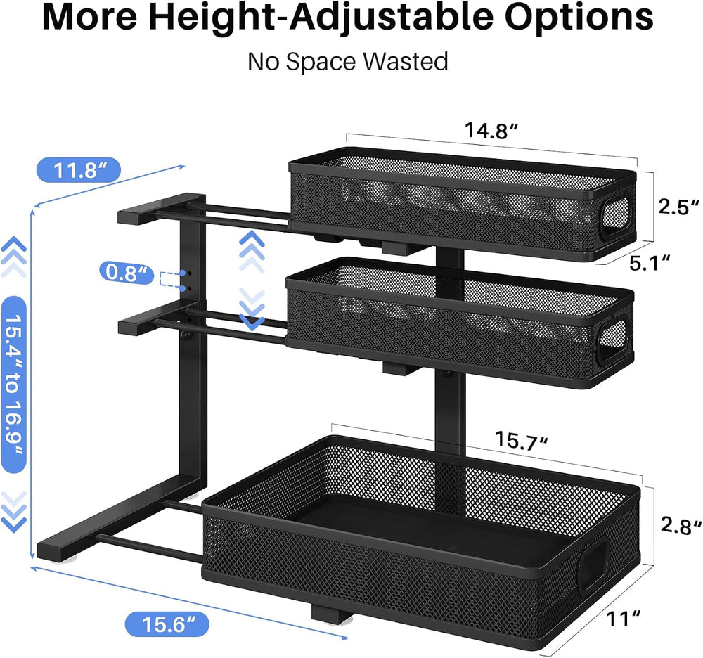Under Sink Organizer, 3-Tier Thickened Metal Pull out Cabinet Organizer Shelf...