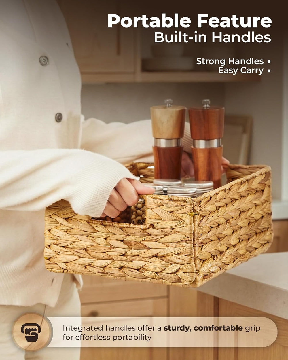BLUEWEST Water Hyacinth Storage Baskets, Set of 6, Woven Bins with Handles