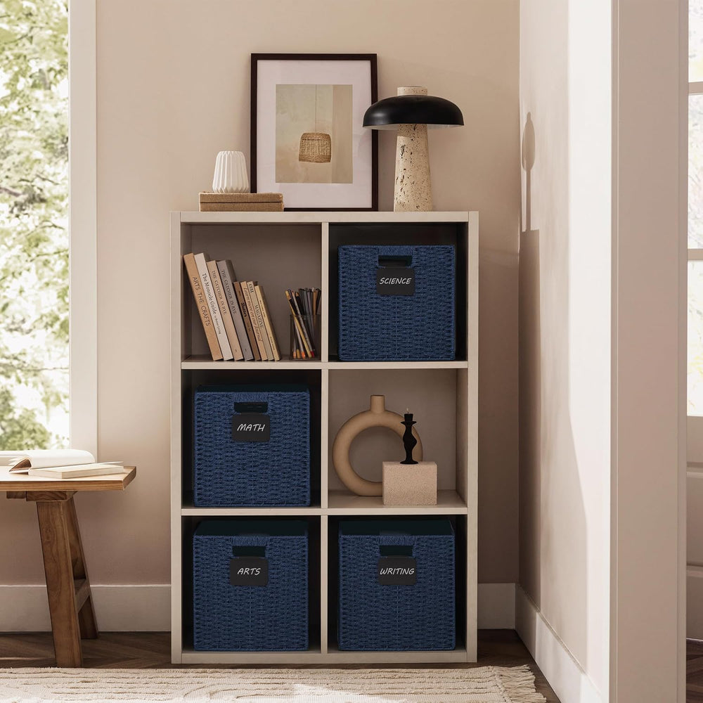 UBBCARE 4 Pack Wicker Basket, 10.5×10.5 Storage Cubes with Label, Foldable Cu...